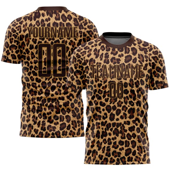 Gold Leopard Soccer Uniform Brown Brown-Old Jersey Sublimation Custom