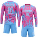 Pink Custom Blue-White Light Uniform Sublimation Soccer Jersey Pink Custom Blue-White Light Uniform Sublimation Soccer Jersey