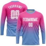Uniform Custom Soccer White-Light Blue Long Fade Sleeve Fashion Pink Sublimation Jersey Uniform Custom Soccer White-Light Blue Long Fade Sleeve Fashion Pink Sublimation Jersey