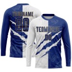 Soccer Graffiti Sublimation Jersey Gold Scratch White-Old Pattern Uniform Custom Royal Soccer Graffiti Sublimation Jersey Gold Scratch White-Old Pattern Uniform Custom Royal