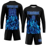Royal-Light Black Blue Custom Soccer Sublimation Flame Uniform Jersey Royal-Light Black Blue Custom Soccer Sublimation Flame Uniform Jersey