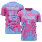 Pink Custom Blue-White Light Uniform Sublimation Soccer Jersey Pink Custom Blue-White Light Uniform Sublimation Soccer Jersey