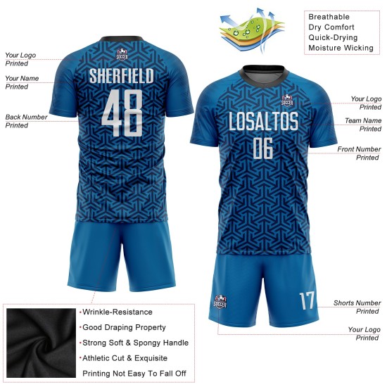 White-Black Blue Soccer Uniform Sublimation Jersey Custom White-Black Blue Soccer Uniform Sublimation Jersey Custom