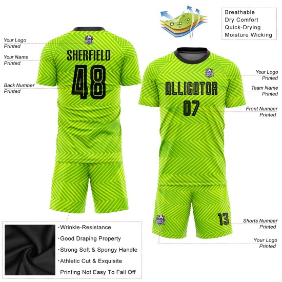 Soccer Black Jersey Neon Uniform Sublimation Custom Green Soccer Black Jersey Neon Uniform Sublimation Custom Green