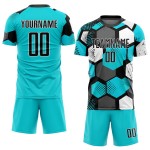 Sublimation Jersey Custom Black-White Soccer Aqua Uniform